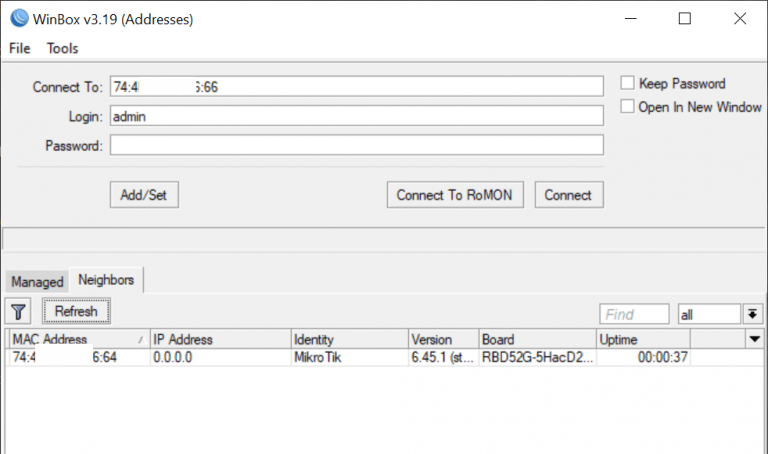 Mikrotik не могу зайти на роутер через winbox